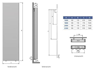 Paneelradiator Henrad Altoplan 200x50 cm 1980 Watt Type 22 Staal Glans Wit Henrad