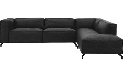 Goossens Bank Calvin antraciet, micro leer, 3,5-zits, modern design met ligelement rechts