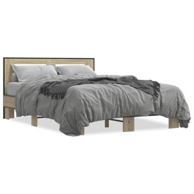 Bedframe bewerkt hout metaal sonoma eikenkleurig 120x200 cm - thumbnail