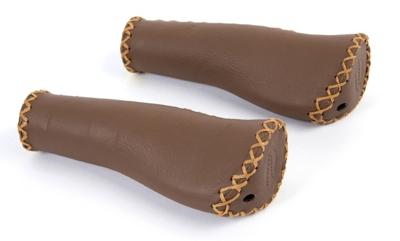 Velo ergo leather handlebar grips, 135/135mm, dark brown