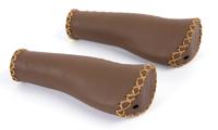 Velo ergo leather handlebar grips, 135/135mm, dark brown - thumbnail