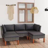 5-delige Loungeset met kussens poly rattan grijs - thumbnail
