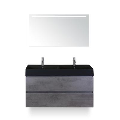 Maxx XL Badmeubelset 120 cm - Beton Antrac - Wastafel Kube Dubbel Zw 2 kraangaten - met LED Spiegel
