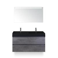Maxx XL Badmeubelset 120 cm - Beton Antrac - Wastafel Kube Dubbel Zw 2 kraangaten - met LED Spiegel - thumbnail
