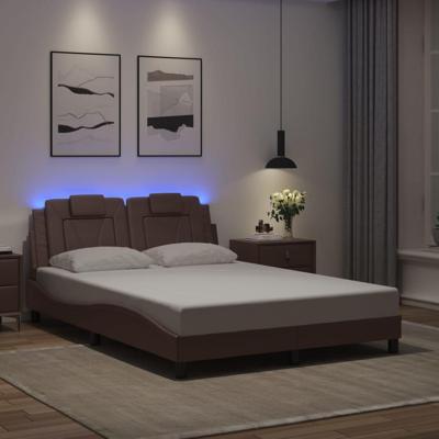 Bedframe met LED-verlichting kunstleer bruin 140x190 cm