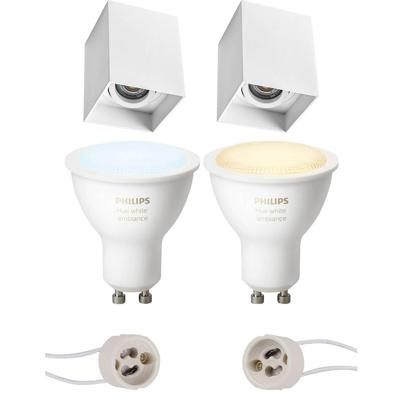 Pragmi Luxina Pro - Opbouw Vierkant - Mat Wit - Verdiept - Kantelbaar - 90mm - Philips Hue - Opbouwspot Set GU10 - White Ambiance - Bluetooth