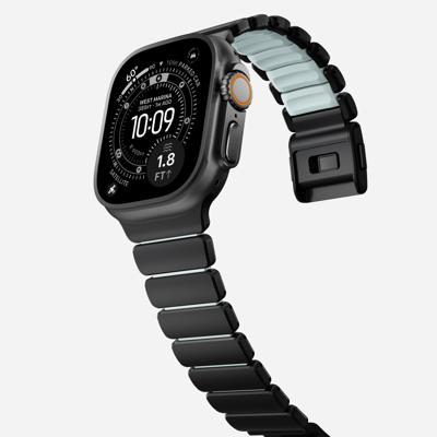 Nomad Stratos band black hardware (45-49mm) - Icy blue glow