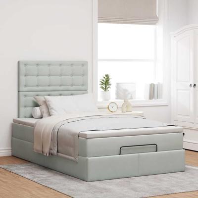 Ottoman bed met matrassen en LED's 180x200cm fluweel lichtgrijs - thumbnail