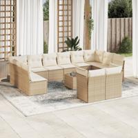 13-delige Loungeset met kussens poly rattan beige - thumbnail