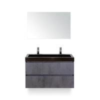Maxx XL Badmeubelset 100 cm - Beton Antraciet - Wastafel Lucca 2 kraangaten - met Spiegel - thumbnail