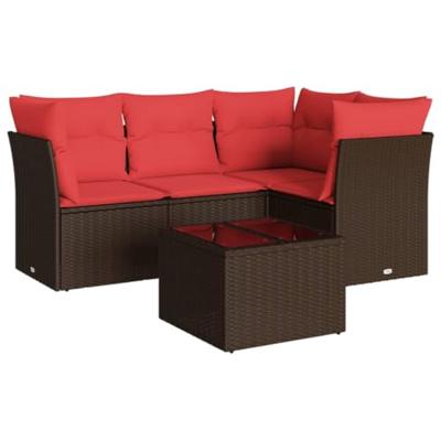 5-delige Loungeset met kussens poly rattan bruin