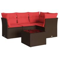 5-delige Loungeset met kussens poly rattan bruin - thumbnail