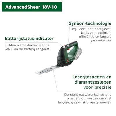 Bosch Groen AdvancedShear 18V-10 Accu Buxus- en grasscharenset | 2.0 Ah accu + Oplader | In doos - 0600857000 - thumbnail