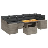 8-delige Loungeset met kussens poly rattan grijs - thumbnail