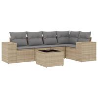 5-delige Loungeset met kussens poly rattan beige - thumbnail