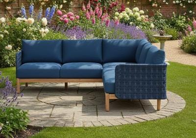 Kolbe corner lounge set navy steel/braided navy/acacia teak look Eurofar - Eurofar Kolbe corner lounge set navy steel/braided navy/acacia teak look Eurofar - Eurofar