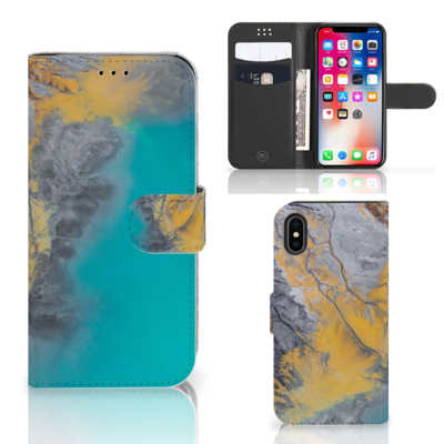 Apple iPhone X | Xs | Bookcase | Marble Blue Gold