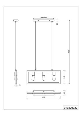 Trio HanglampAgra 3-lichts hout met zwart - 313800332