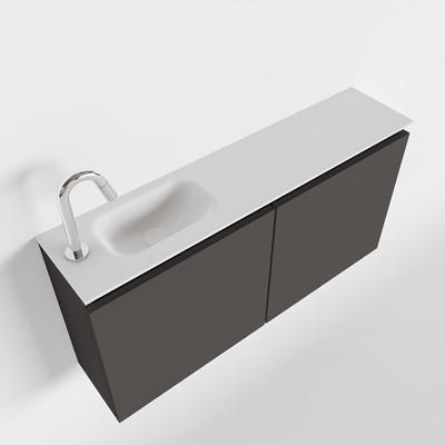 MONDIAZ TURE 100cm toiletmeubel dark grey. EDEN wastafel talc links 1 kraangat