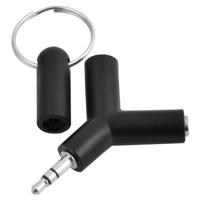 Mini Y-vormige 3.5 mm male naar dubbele 3.5 mm vrouwelijke jack audio headset adapter connector sleutelhanger (zwart) - thumbnail