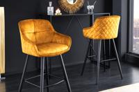 Design barkruk EUPHORIA mosterdgeel fluweel zwart metalen poten barstoel met rugleuning - 43687 - thumbnail