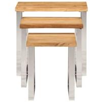 Tafeltjesset 3 st met natuurlijke rand massief acaciahout - thumbnail