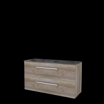 Basic-Line Start 46 Badkamermeubelset - 120 x 46 cm - Met Grepen - 2 Lades - Hardstenen Wastafel - Zonder Kraangat - Scotch Oak