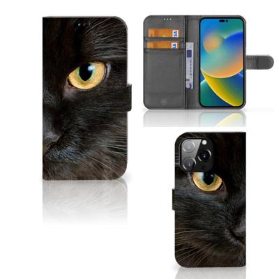 iPhone 14 Pro Max | Telefoonhoesje | Met pasjeshouder | Zwarte Kat