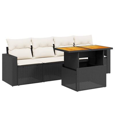 5-delige Loungeset met kussens poly rattan zwart - thumbnail