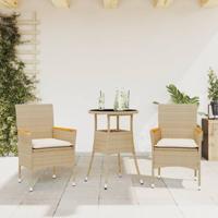 3-delige Tuinset met kussens poly rattan en glas beige - thumbnail