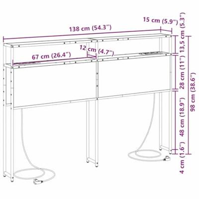 Opberghoofdbord met plank Grijs sonoma 135 cm Bewerkt hout