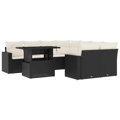 9-delige Loungeset met kussens poly rattan zwart