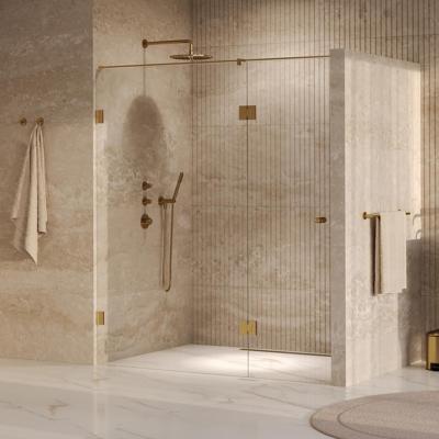 Brauer Void - Carving Nisdeur - 2-Delig - Helder Glas - 170 x 200 cm - Omkeerbaar - met Draaideur 70 cm - Aan Glas - incl. Glascoating - PVD Goud Geborsteld