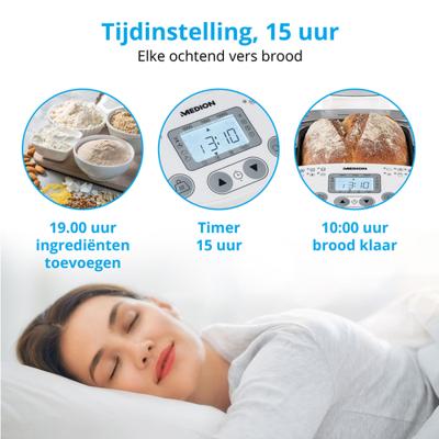 Broodmachine - MEDION - 50073723 - 550 W - 19 programma's - Hublot - Wit