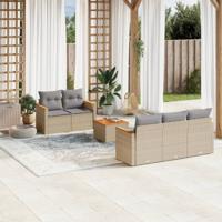 6-delige Loungeset met kussens poly rattan gemengd beige - thumbnail