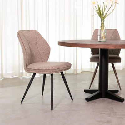 LABEL51 Eetkamerstoel Silvain - Mushroom - Royal Boucle - Zwart Metalen Frame