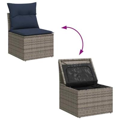9-delige Loungeset met kussens poly rattan grijs