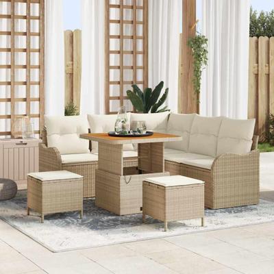 Tuinbankenset met kussen 8 pcs Beige poly rattan