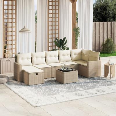 7-delige Loungeset met kussens poly rattan beige