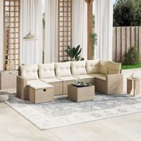 7-delige Loungeset met kussens poly rattan beige - thumbnail