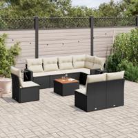 9-delige Loungeset met kussens poly rattan zwart - thumbnail