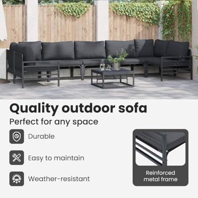 Tuinbankenset met kussen 7 pcs Zwart Staal