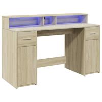 Bureau met LED-verlichting 140x55x91 cm hout sonoma eikenkleur - thumbnail