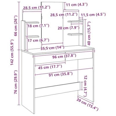 Kaptafel met spiegel 96x39x142 cm artisanaal eikenkleur