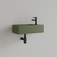 Fontein Gliss Design Freya Solid Marble 40x22x10 cm Met Kraangat Rechts Mat Olijf Groen - thumbnail