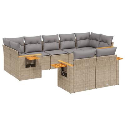 10-delige Loungeset met kussens poly rattan beige