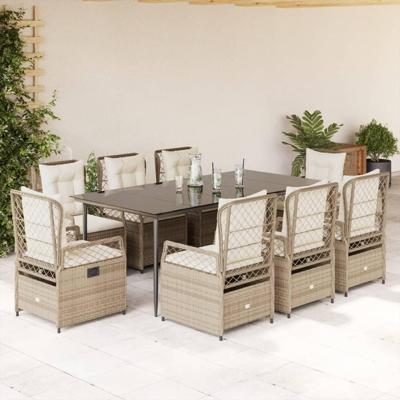 9-delige Tuinset met kussens poly rattan beige