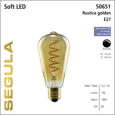 LED lamp Edison dimbaar 180 Lumen 3,2W E27 Rustika Curved Spiral goud Segula