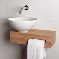 Wiesbaden Oak houten toiletset compleet met Hotbath inbouwkraan, Wiesbaden waskom links, houten blad, sifon en afvoerplug chroom sw1175/sw23941/sw296051/sw440853/sw450729/ - thumbnail