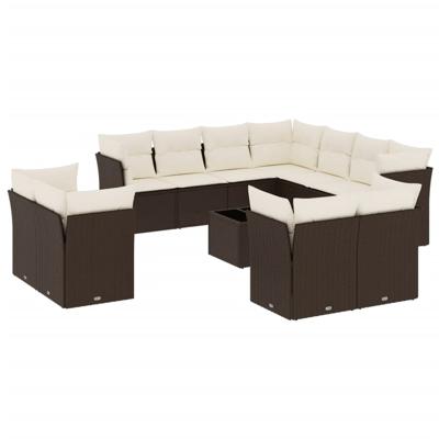11-delige Loungeset met kussens poly rattan bruin - thumbnail